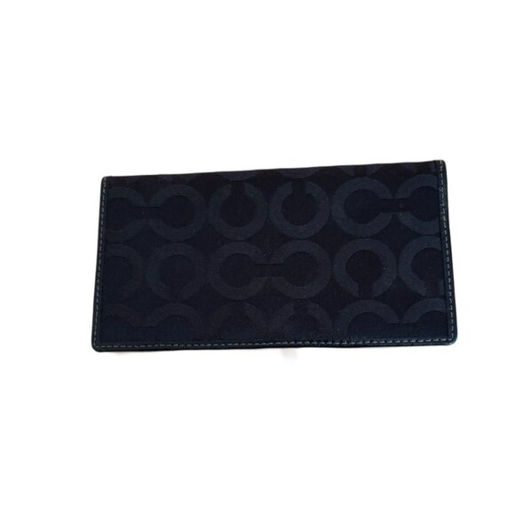 Coach Slim Vtg Cheque Book Holder in Signature Black Canvas & Purple Interior - Picture 1 of 3